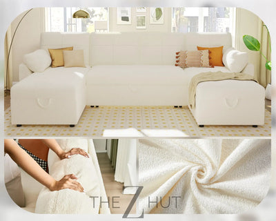 VanAcc Sleeper Sofa, Sofa Bed- 2 in 1 Pull Out Couch Bed with Storage Chaise for Living Room, White Sherpa Couch THE Z HUT