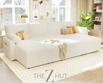 VanAcc Sleeper Sofa, Sofa Bed- 2 in 1 Pull Out Couch Bed with Storage Chaise for Living Room, White Sherpa Couch THE Z HUT