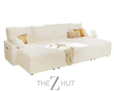 VanAcc Sleeper Sofa, Sofa Bed- 2 in 1 Pull Out Couch Bed with Storage Chaise for Living Room, White Sherpa Couch THE Z HUT