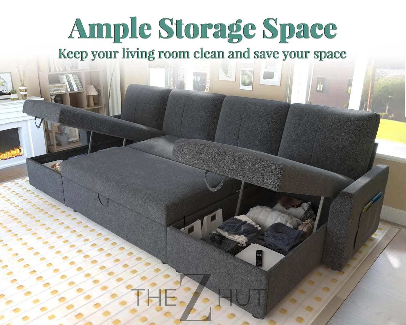 VanAcc Sleeper Sofa, Sofa Bed- 2 in 1 Pull Out Couch Bed with Storage Chaise for Living Room, White Sherpa Couch THE Z HUT