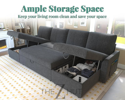 VanAcc Sleeper Sofa, Sofa Bed- 2 in 1 Pull Out Couch Bed with Storage Chaise for Living Room, White Sherpa Couch THE Z HUT