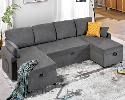VanAcc Sleeper Sofa, Sofa Bed- 2 in 1 Pull Out Couch Bed with Storage Chaise for Living Room, White Sherpa Couch THE Z HUT