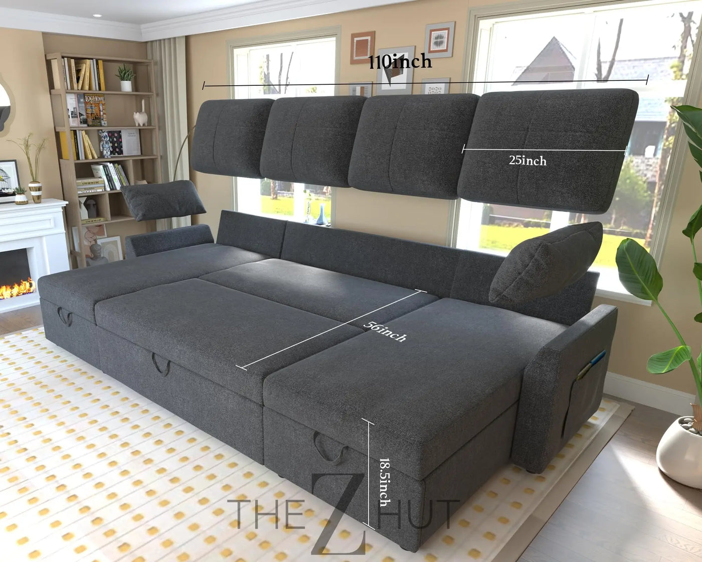 VanAcc Sleeper Sofa, Sofa Bed- 2 in 1 Pull Out Couch Bed with Storage Chaise for Living Room, White Sherpa Couch THE Z HUT