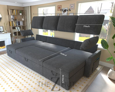 VanAcc Sleeper Sofa, Sofa Bed- 2 in 1 Pull Out Couch Bed with Storage Chaise for Living Room, White Sherpa Couch THE Z HUT