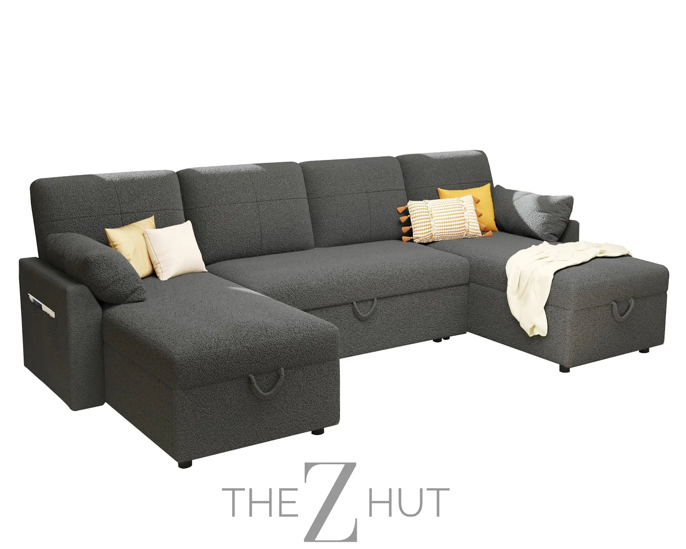 VanAcc Sleeper Sofa, Sofa Bed- 2 in 1 Pull Out Couch Bed with Storage Chaise for Living Room, White Sherpa Couch THE Z HUT