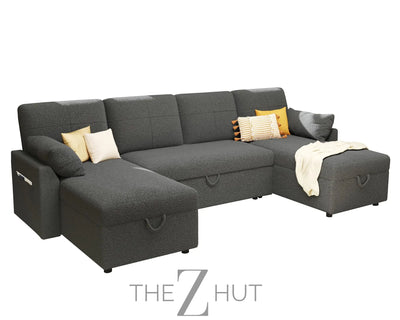 VanAcc Sleeper Sofa, Sofa Bed- 2 in 1 Pull Out Couch Bed with Storage Chaise for Living Room, White Sherpa Couch THE Z HUT