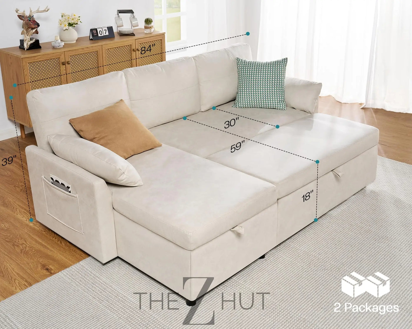 VanAcc Sleeper Sofa, Sofa Bed- 2 in 1 Pull Out Couch Bed with Storage Chaise for Living Room, White Sherpa Couch THE Z HUT