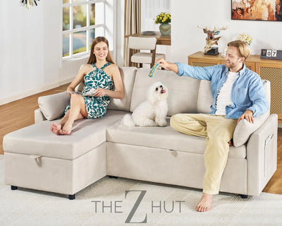 VanAcc Sleeper Sofa, Sofa Bed- 2 in 1 Pull Out Couch Bed with Storage Chaise for Living Room, White Sherpa Couch THE Z HUT
