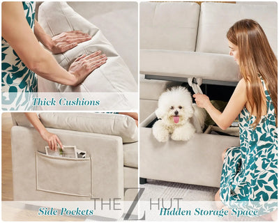 VanAcc Sleeper Sofa, Sofa Bed- 2 in 1 Pull Out Couch Bed with Storage Chaise for Living Room, White Sherpa Couch THE Z HUT
