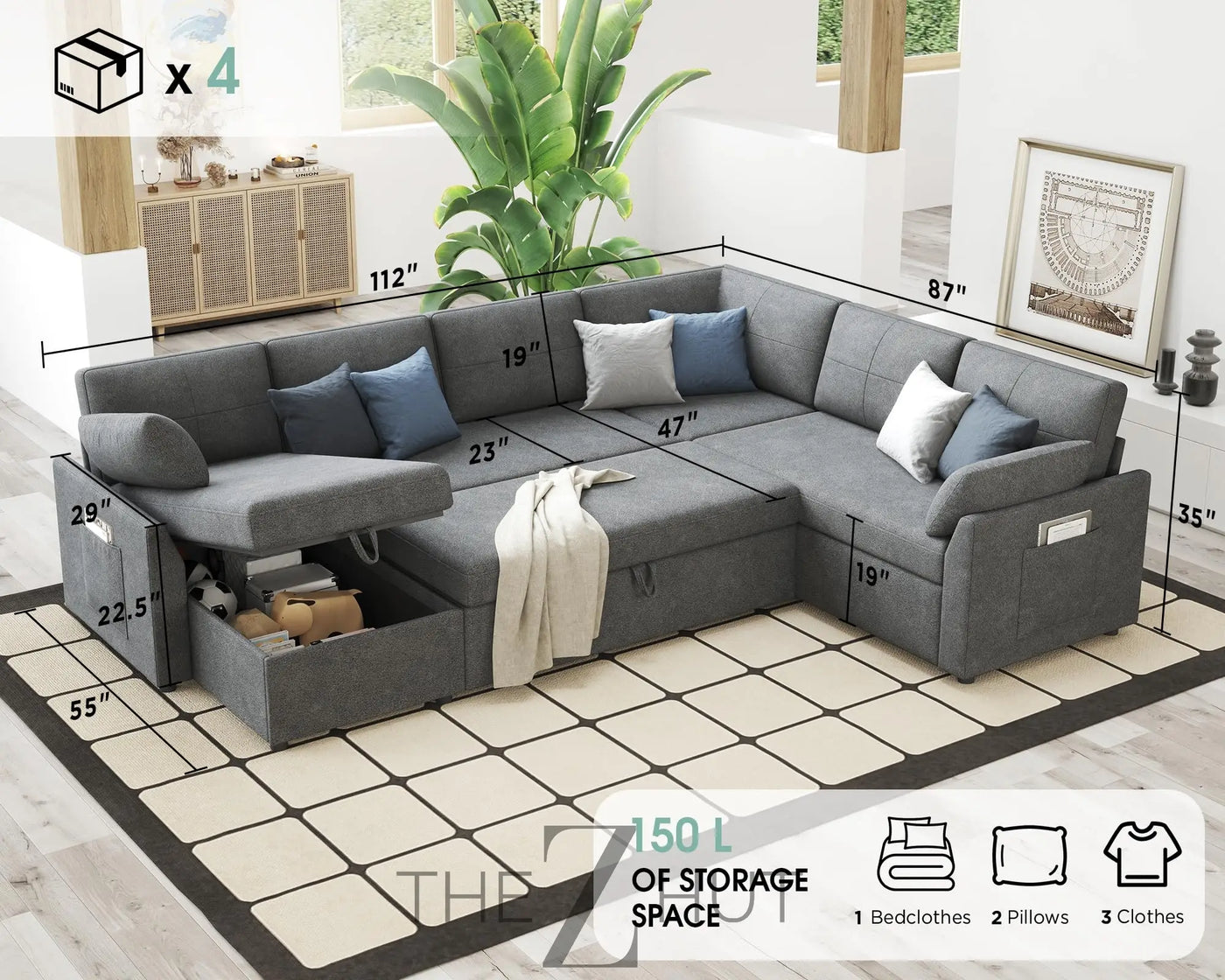 VanAcc Sleeper Sofa, Sofa Bed- 2 in 1 Pull Out Couch Bed with Storage Chaise for Living Room, White Sherpa Couch THE Z HUT