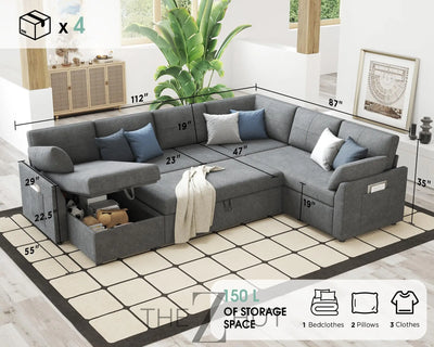 VanAcc Sleeper Sofa, Sofa Bed- 2 in 1 Pull Out Couch Bed with Storage Chaise for Living Room, White Sherpa Couch THE Z HUT