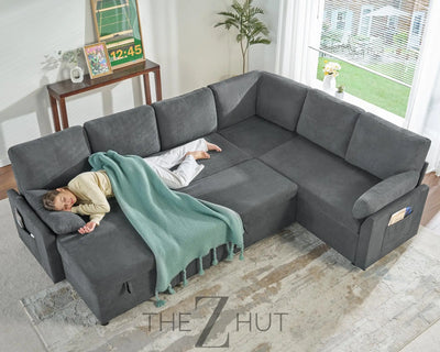 VanAcc Sleeper Sofa, Sofa Bed- 2 in 1 Pull Out Couch Bed with Storage Chaise for Living Room, White Sherpa Couch THE Z HUT