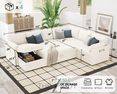 VanAcc Sleeper Sofa, Sofa Bed- 2 in 1 Pull Out Couch Bed with Storage Chaise for Living Room, White Sherpa Couch THE Z HUT
