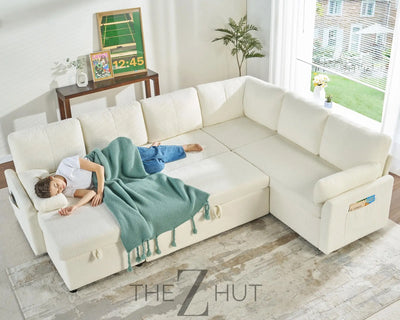 VanAcc Sleeper Sofa, Sofa Bed- 2 in 1 Pull Out Couch Bed with Storage Chaise for Living Room, White Sherpa Couch THE Z HUT