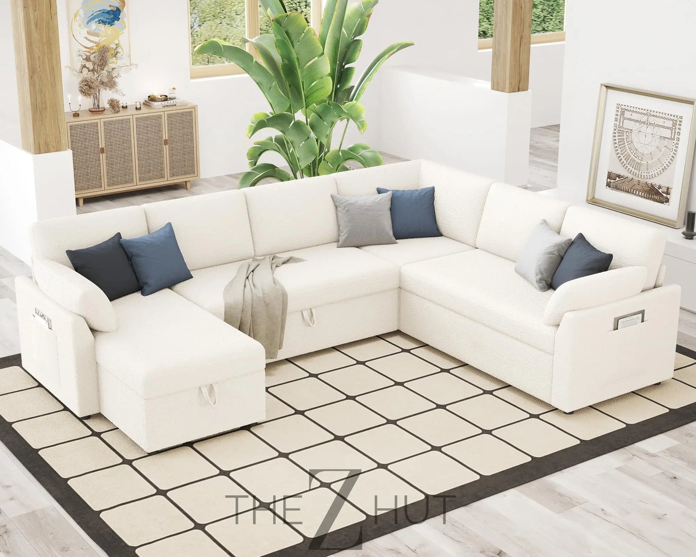 VanAcc Sleeper Sofa, Sofa Bed- 2 in 1 Pull Out Couch Bed with Storage Chaise for Living Room, White Sherpa Couch THE Z HUT