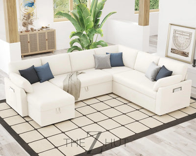 VanAcc Sleeper Sofa, Sofa Bed- 2 in 1 Pull Out Couch Bed with Storage Chaise for Living Room, White Sherpa Couch THE Z HUT