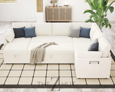VanAcc Sleeper Sofa, Sofa Bed- 2 in 1 Pull Out Couch Bed with Storage Chaise for Living Room, White Sherpa Couch THE Z HUT