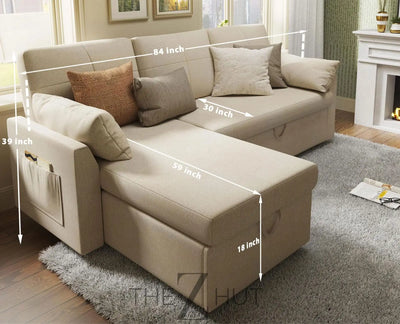 VanAcc Sleeper Sofa, Sofa Bed- 2 in 1 Pull Out Couch Bed with Storage Chaise for Living Room, White Sherpa Couch THE Z HUT