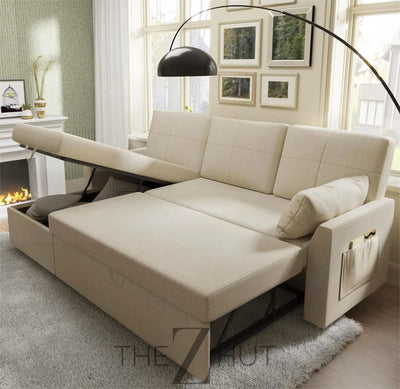 VanAcc Sleeper Sofa, Sofa Bed- 2 in 1 Pull Out Couch Bed with Storage Chaise for Living Room, White Sherpa Couch THE Z HUT