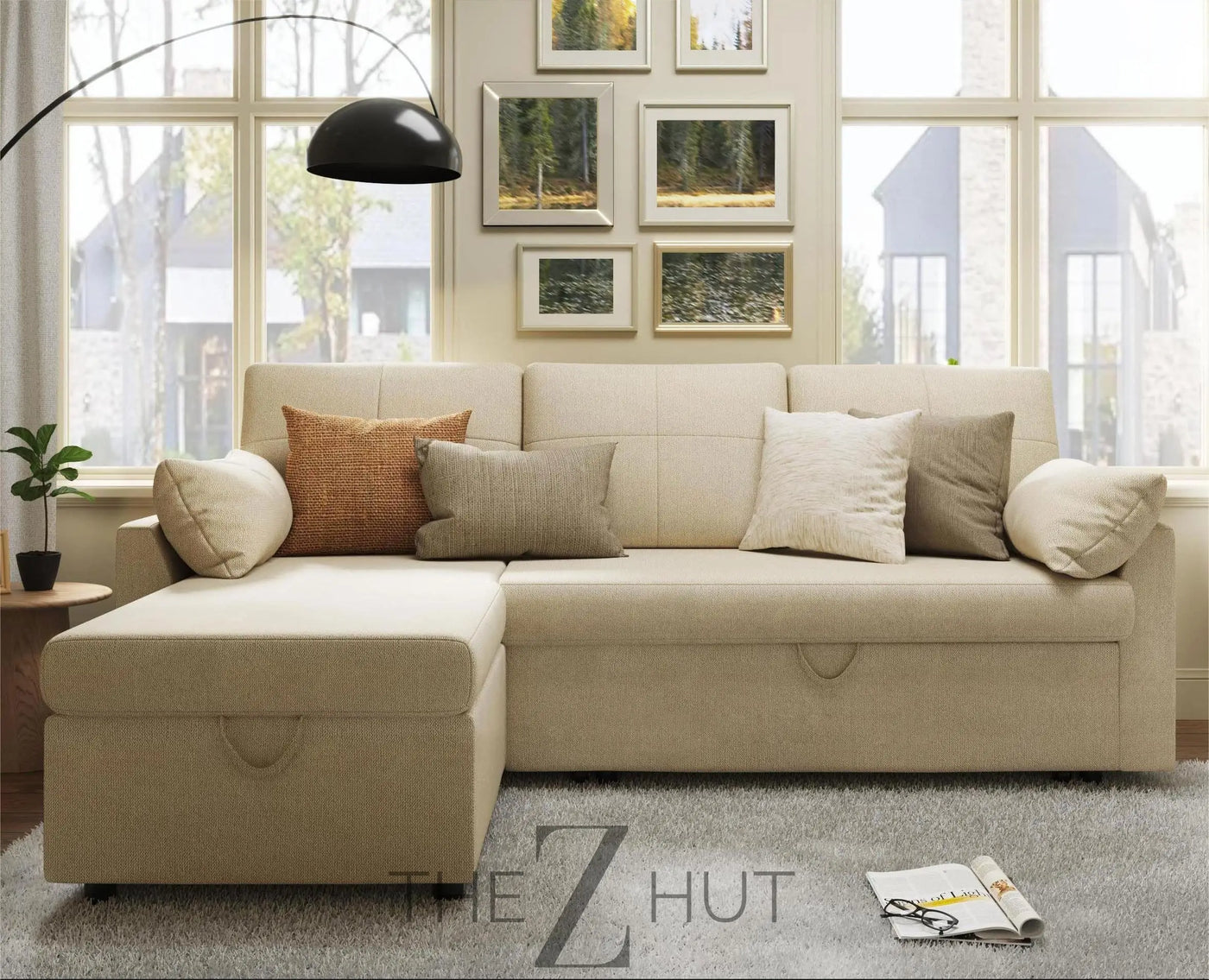 VanAcc Sleeper Sofa, Sofa Bed- 2 in 1 Pull Out Couch Bed with Storage Chaise for Living Room, White Sherpa Couch THE Z HUT