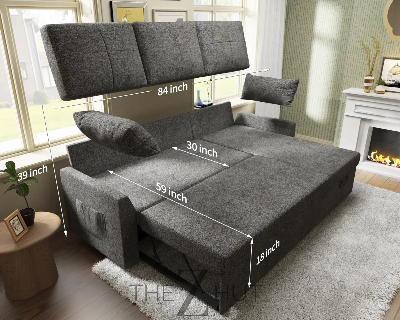 VanAcc Sleeper Sofa, Sofa Bed- 2 in 1 Pull Out Couch Bed with Storage Chaise for Living Room, White Sherpa Couch THE Z HUT