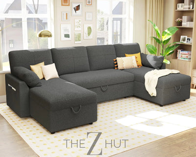 VanAcc Sleeper Sofa, Sofa Bed- 2 in 1 Pull Out Couch Bed with Storage Chaise for Living Room, White Sherpa Couch THE Z HUT
