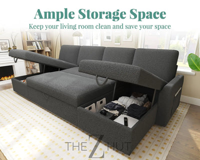 VanAcc Sleeper Sofa, Sofa Bed- 2 in 1 Pull Out Couch Bed with Storage Chaise for Living Room, White Sherpa Couch THE Z HUT