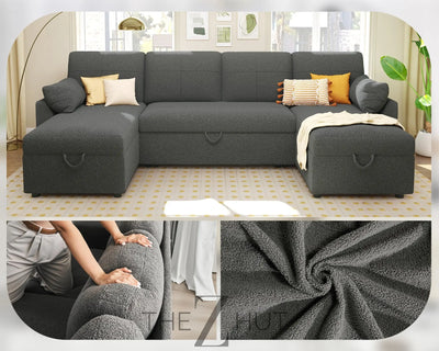 VanAcc Sleeper Sofa, Sofa Bed- 2 in 1 Pull Out Couch Bed with Storage Chaise for Living Room, White Sherpa Couch THE Z HUT