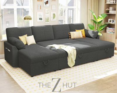 VanAcc Sleeper Sofa, Sofa Bed- 2 in 1 Pull Out Couch Bed with Storage Chaise for Living Room, White Sherpa Couch THE Z HUT