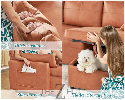 VanAcc Sleeper Sofa, Sofa Bed- 2 in 1 Pull Out Couch Bed with Storage Chaise for Living Room, White Sherpa Couch THE Z HUT