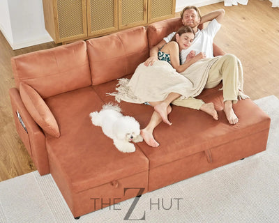 VanAcc Sleeper Sofa, Sofa Bed- 2 in 1 Pull Out Couch Bed with Storage Chaise for Living Room, White Sherpa Couch THE Z HUT
