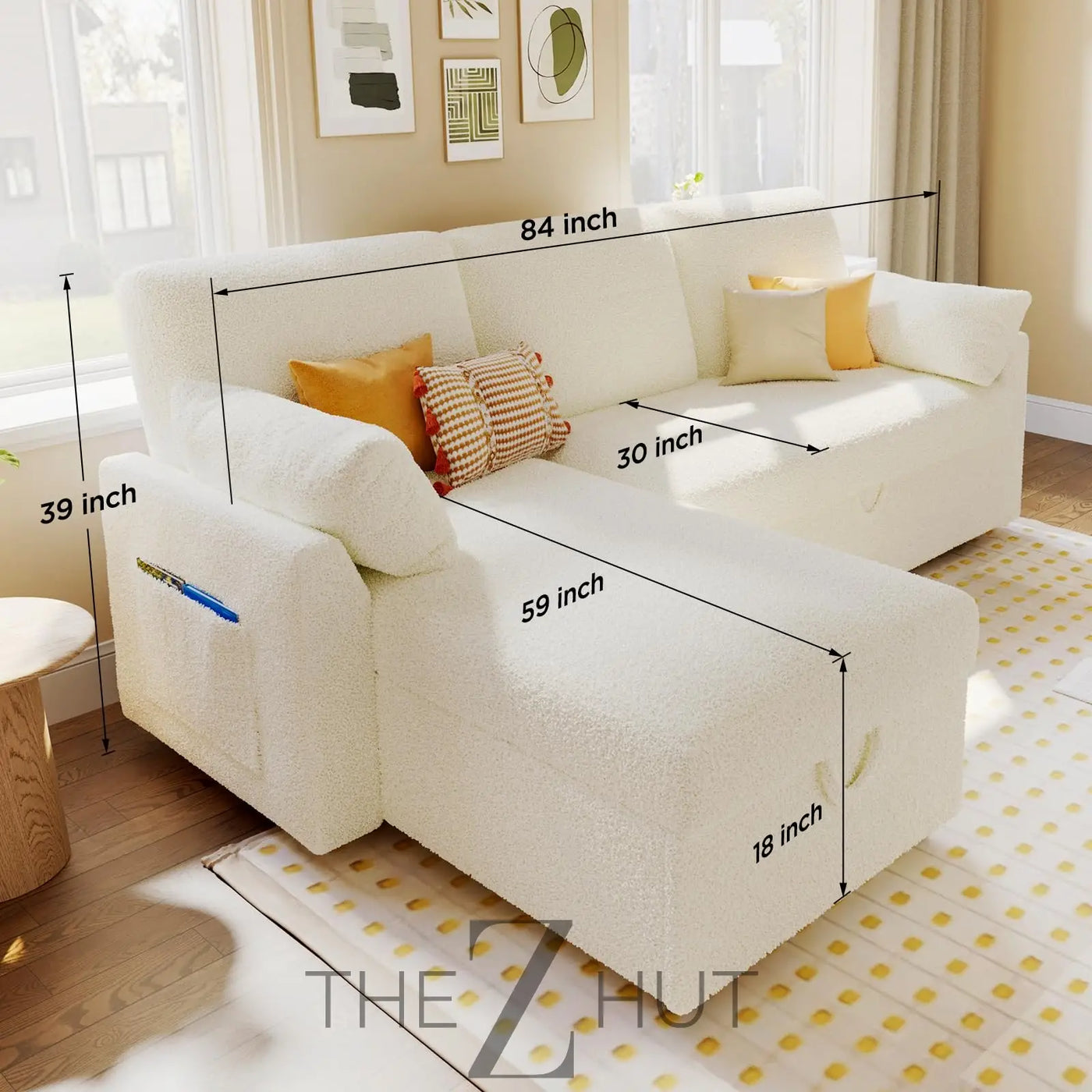 VanAcc Sleeper Sofa, Sofa Bed- 2 in 1 Pull Out Couch Bed with Storage Chaise for Living Room, White Sherpa Couch THE Z HUT