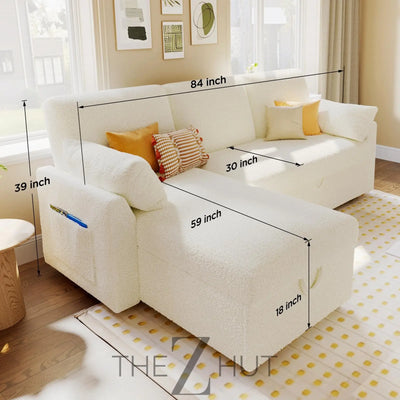 VanAcc Sleeper Sofa, Sofa Bed- 2 in 1 Pull Out Couch Bed with Storage Chaise for Living Room, White Sherpa Couch THE Z HUT
