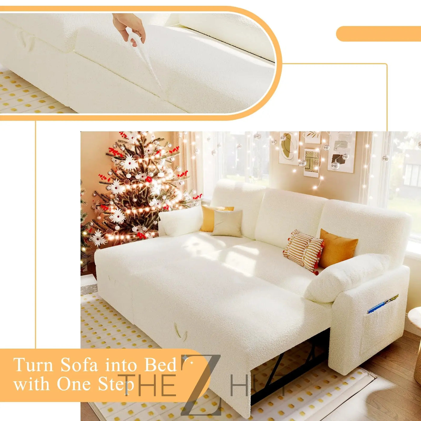 VanAcc Sleeper Sofa, Sofa Bed- 2 in 1 Pull Out Couch Bed with Storage Chaise for Living Room, White Sherpa Couch THE Z HUT
