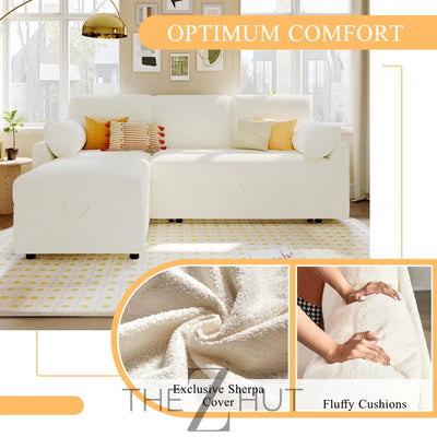 VanAcc Sleeper Sofa, Sofa Bed- 2 in 1 Pull Out Couch Bed with Storage Chaise for Living Room, White Sherpa Couch THE Z HUT