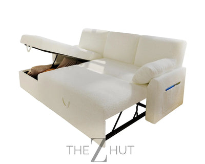 VanAcc Sleeper Sofa, Sofa Bed- 2 in 1 Pull Out Couch Bed with Storage Chaise for Living Room, White Sherpa Couch THE Z HUT