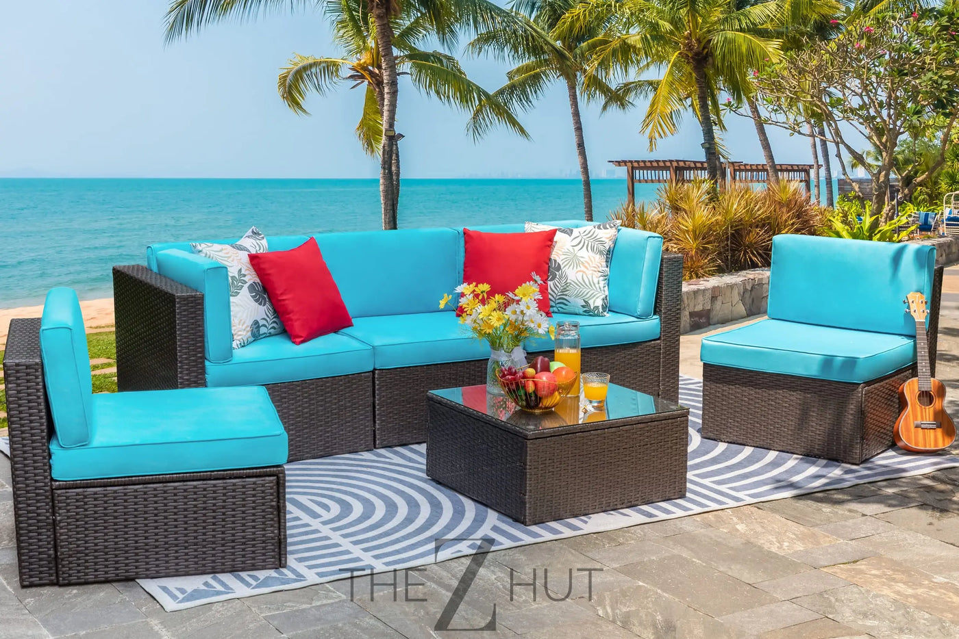 Vongrasig 6 Pieces Outdoor Patio Furniture Set, PE Wicker Rattan Sectional Sofa Patio Conversation Sets with Coffee Table for Garden, Backyard, Poolside (Beige) THE Z HUT