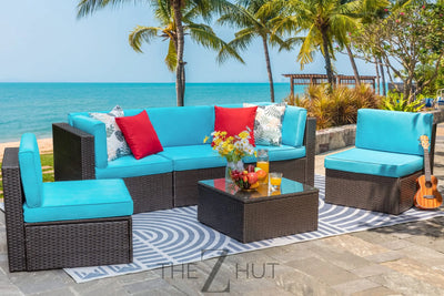 Vongrasig 6 Pieces Outdoor Patio Furniture Set, PE Wicker Rattan Sectional Sofa Patio Conversation Sets with Coffee Table for Garden, Backyard, Poolside (Beige) THE Z HUT