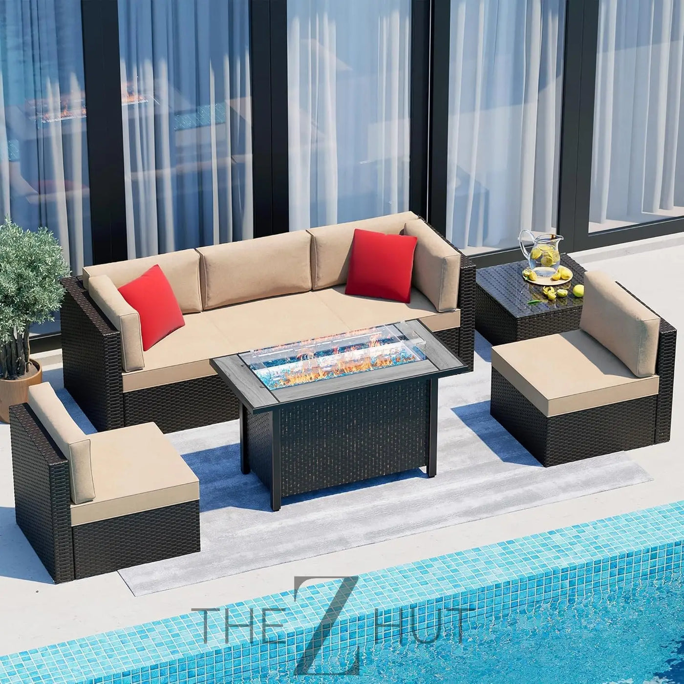 Vongrasig 6 Pieces Outdoor Patio Furniture Set, PE Wicker Rattan Sectional Sofa Patio Conversation Sets with Coffee Table for Garden, Backyard, Poolside (Beige) THE Z HUT