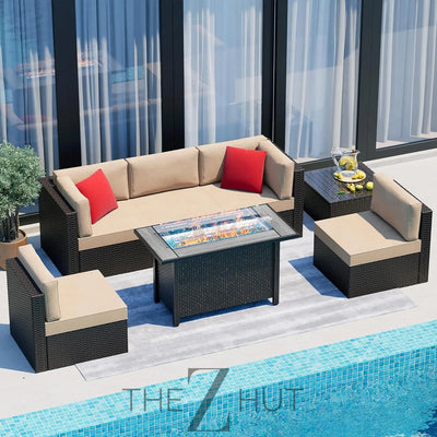 Vongrasig 6 Pieces Outdoor Patio Furniture Set, PE Wicker Rattan Sectional Sofa Patio Conversation Sets with Coffee Table for Garden, Backyard, Poolside (Beige) THE Z HUT