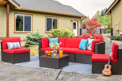 Vongrasig 6 Pieces Outdoor Patio Furniture Set, PE Wicker Rattan Sectional Sofa Patio Conversation Sets with Coffee Table for Garden, Backyard, Poolside (Beige) THE Z HUT