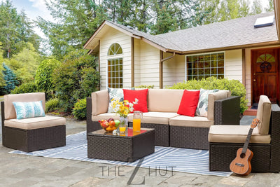Vongrasig 6 Pieces Outdoor Patio Furniture Set, PE Wicker Rattan Sectional Sofa Patio Conversation Sets with Coffee Table for Garden, Backyard, Poolside (Beige) THE Z HUT