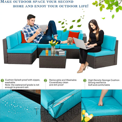 Vongrasig 6 Pieces Outdoor Patio Furniture Set, PE Wicker Rattan Sectional Sofa Patio Conversation Sets with Coffee Table for Garden, Backyard, Poolside (Beige) THE Z HUT