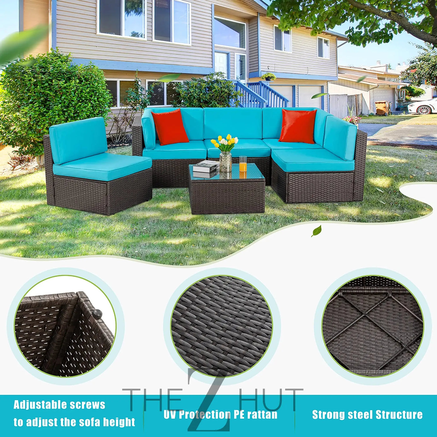 Vongrasig 6 Pieces Outdoor Patio Furniture Set, PE Wicker Rattan Sectional Sofa Patio Conversation Sets with Coffee Table for Garden, Backyard, Poolside (Beige) THE Z HUT