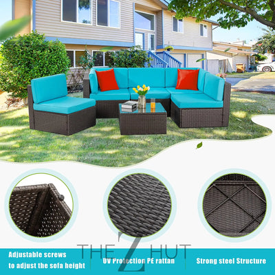 Vongrasig 6 Pieces Outdoor Patio Furniture Set, PE Wicker Rattan Sectional Sofa Patio Conversation Sets with Coffee Table for Garden, Backyard, Poolside (Beige) THE Z HUT