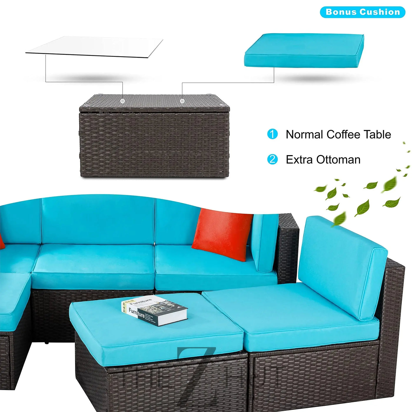 Vongrasig 6 Pieces Outdoor Patio Furniture Set, PE Wicker Rattan Sectional Sofa Patio Conversation Sets with Coffee Table for Garden, Backyard, Poolside (Beige) THE Z HUT