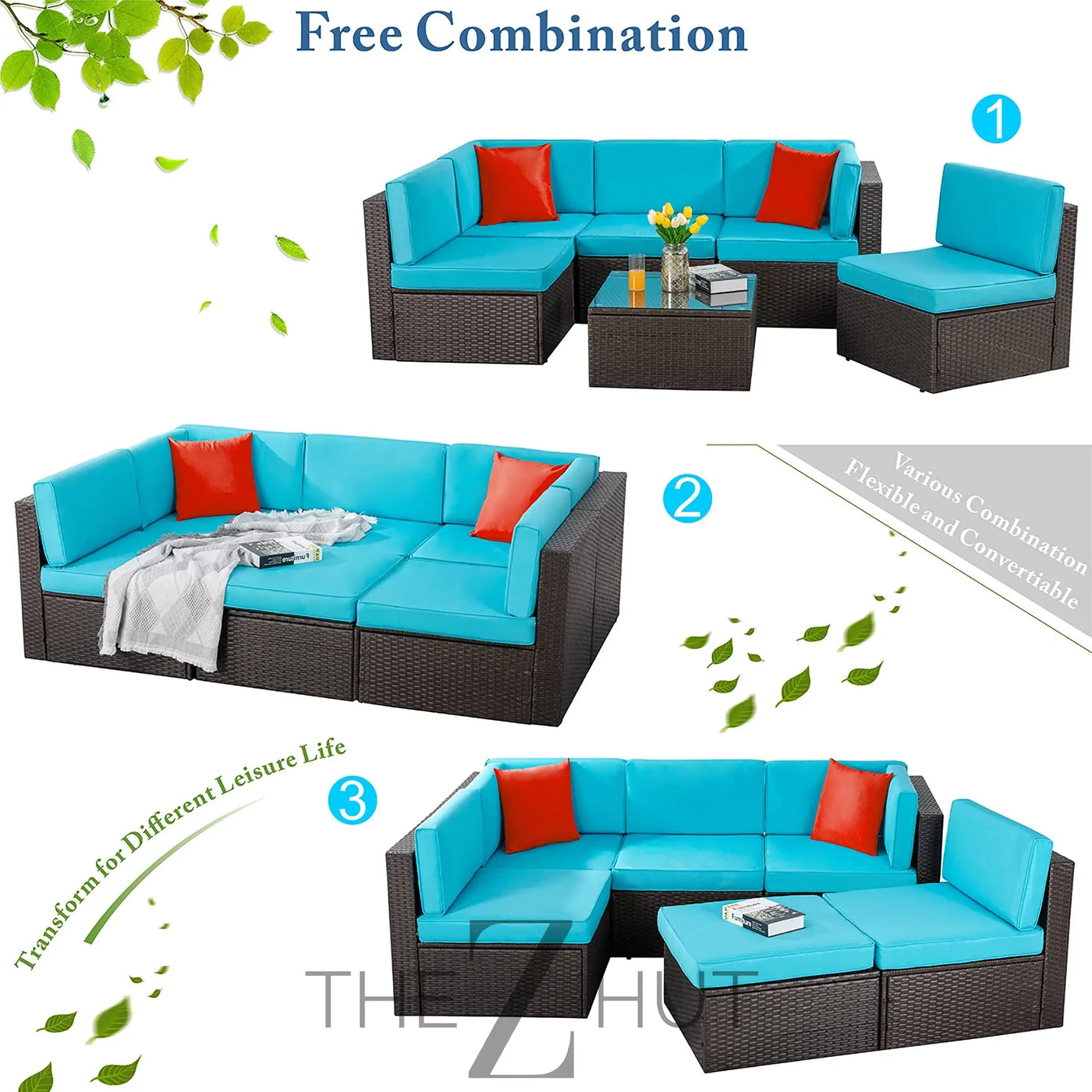 Vongrasig 6 Pieces Outdoor Patio Furniture Set, PE Wicker Rattan Sectional Sofa Patio Conversation Sets with Coffee Table for Garden, Backyard, Poolside (Beige) THE Z HUT