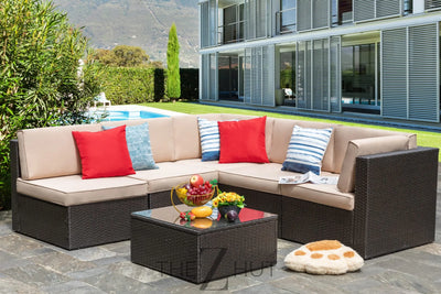 Vongrasig 6 Pieces Outdoor Patio Furniture Set, PE Wicker Rattan Sectional Sofa Patio Conversation Sets with Coffee Table for Garden, Backyard, Poolside (Beige) THE Z HUT