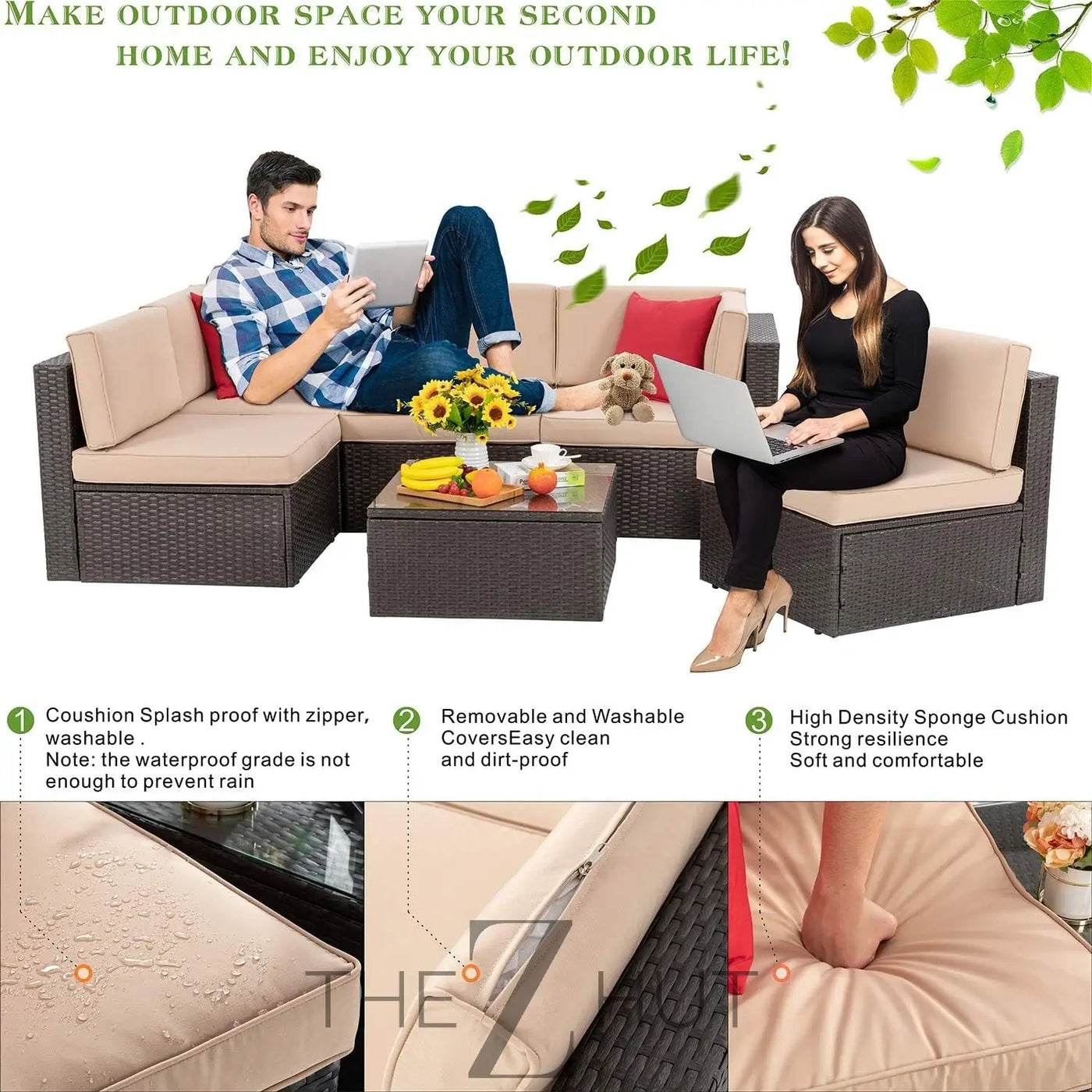 Vongrasig 6 Pieces Outdoor Patio Furniture Set, PE Wicker Rattan Sectional Sofa Patio Conversation Sets with Coffee Table for Garden, Backyard, Poolside (Beige) THE Z HUT