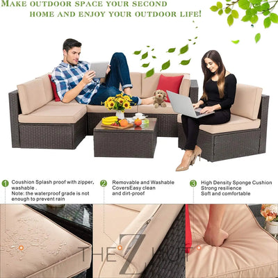 Vongrasig 6 Pieces Outdoor Patio Furniture Set, PE Wicker Rattan Sectional Sofa Patio Conversation Sets with Coffee Table for Garden, Backyard, Poolside (Beige) THE Z HUT